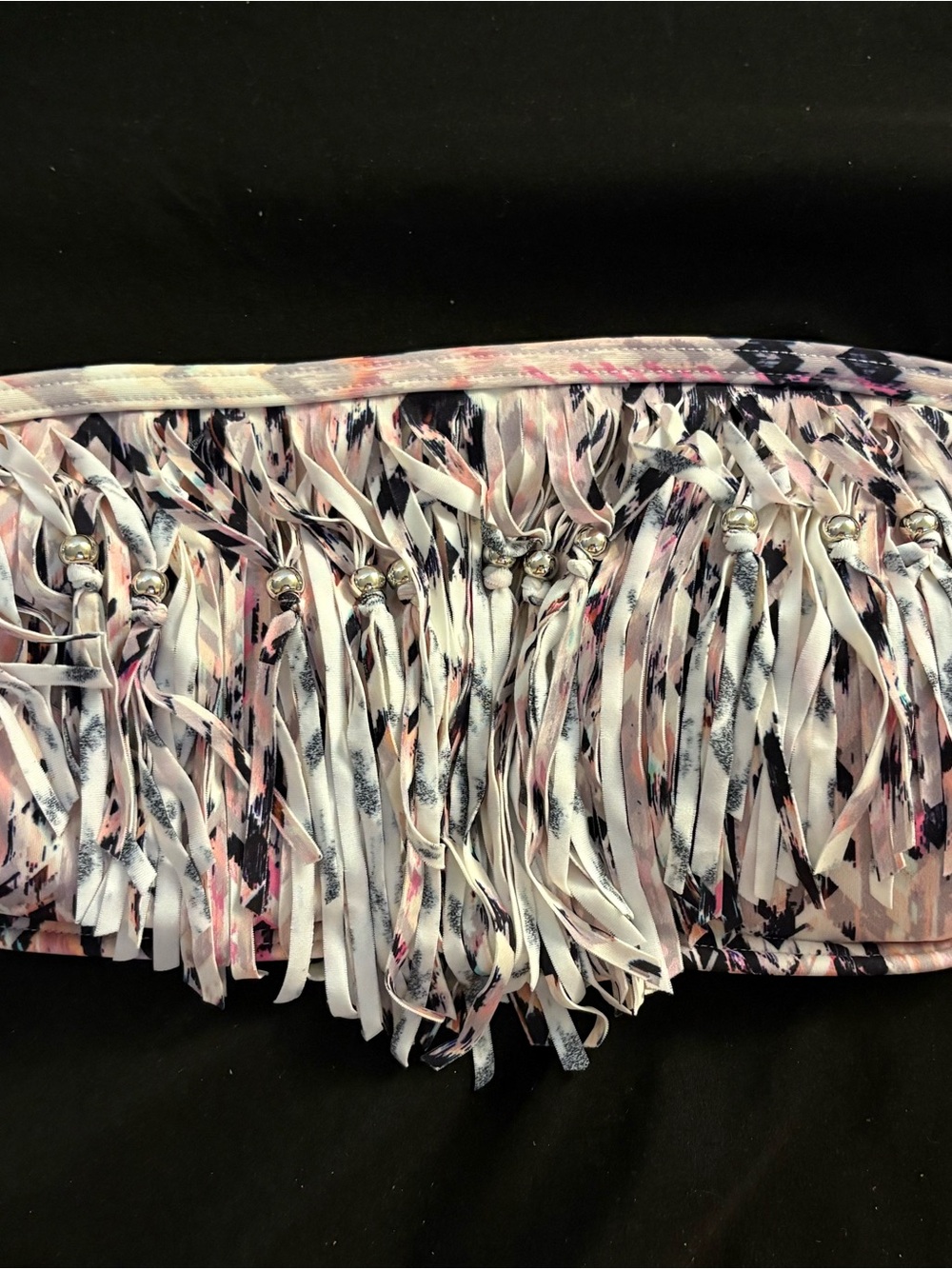 Ninety-nine Fringe Bikini Top with Bead Accents - Pink, White & Black